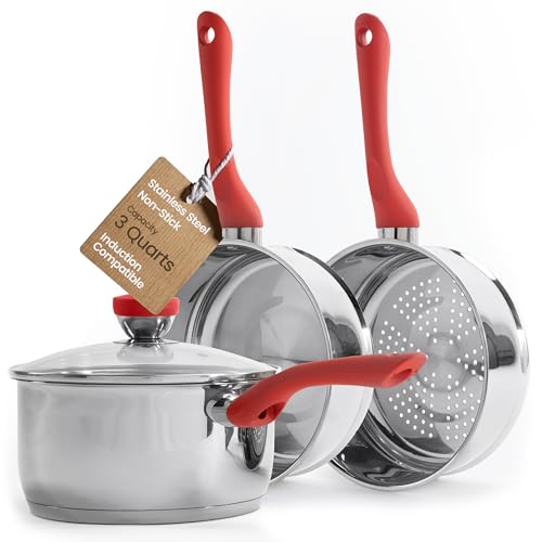 Culinary Edge Stainless Steel Nonstick 4-Piece Double Boiler Set Saucepan and...