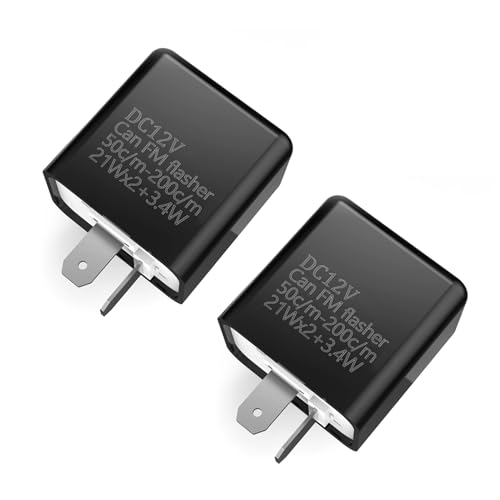 dawfall 2 PCS 2 Pin Flasher Relay, DC 12V Adjustable Frequency Turn Signal Hazard Warning Overflash Repair Relay, Plug and Play Retrofit Relay, Universal for Most Cars Motorcycles (Black)