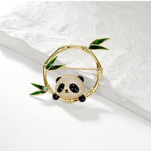 Image of Cute Bamboo Panda Pins Brooch for Women Men Rhinestone Lovely Bear Enamel Brooches DIY Accessories Corsage for Hat Bag Suit Tie Fashion Animal Lapel Pin Jewelry Animal Gift Ornament for Wife Friends