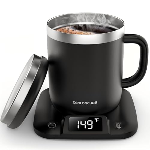 Smart Electric Heated Coffee Mug with Temperature Control, 5 Settings & Display, Auto Shut-Off, Fast Heating Warmer Set with Stainsteel Coffee Mug (17oz-Black)