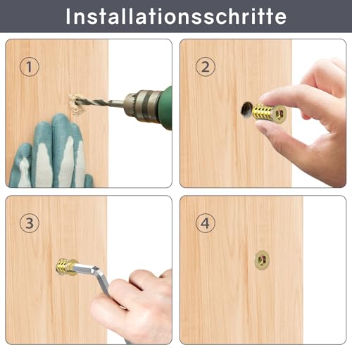 ORTAVA Einschraubmutter M4x10mm, 40 Stück Gewindeeinsatz Holz M4, Gewindeeinsatzmuttern, Verzinkte Sechskant Gewindeholzeinsätze für Holzmöbelsortiment