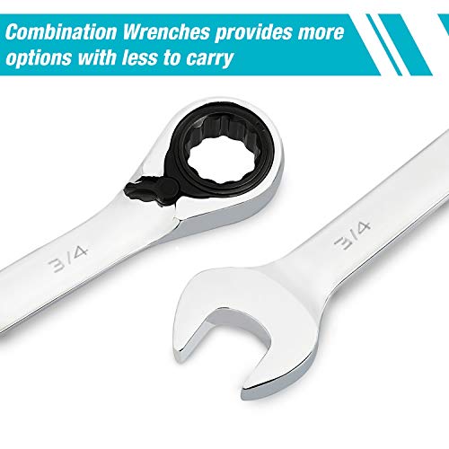 Duratech Reversible Ratcheting Combination Wrench Set, Sae, 9-Piece, Open End Spanner With Rolling Pouch, 1/4'' To 3/4", 12 Point, Cr-V Steel #TOP2