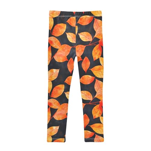 Watercolor Orange Fruit Leaves Kids Girl's Leggings Soft Full Length Activewear Gym2