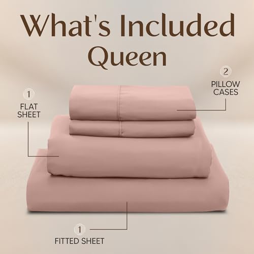 Image of Utopia Bedding Queen Size Sheet Set - 4 Piece Bed Sheets, Soft and Breathable Microfiber, Includes 1 Fitted Sheet, 1 Flat Sheet and 2 Pillowcases - Oeko Tex (Blush Pink)