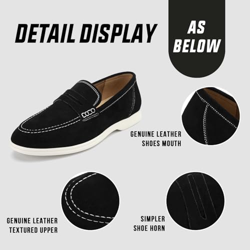 Image of Meijiana Men's Genuine Leather Loafers Slip-On Moccasins Suede Dress Shoes, Lightweight and Breathable with Rubber Sole Stylish Mens Loafers