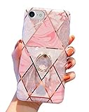 Qokey Compatible with iPhone SE Case 2022/2020,for iPhone 7 Case,for iPhone 8 Case 4.7' Marble Cute Cover for Women Girls 360 Degree Rotating Ring Kickstand Soft TPU Shockproof Cover Rose Gold