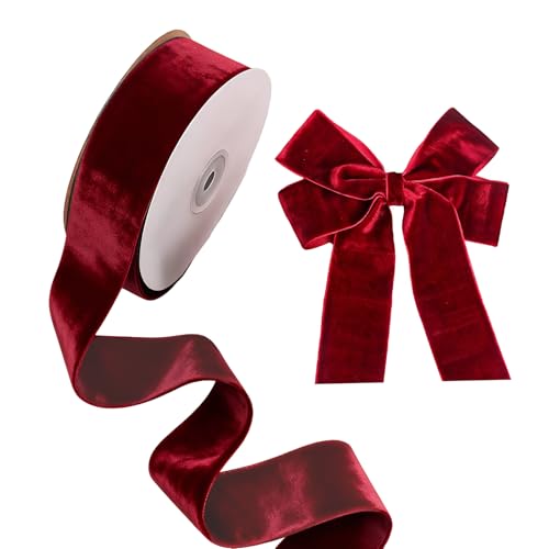Red Velvet Ribbon 2cm x 20m Soft Luxurious Velvet Ribbons Flocked Christmas Ribbon for Gift Wrapping Bouquets Holiday Crafts Wedding Decorations