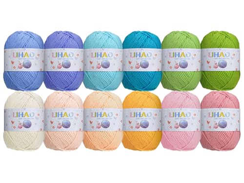 LIHAO Laine à Tricoter, 12×50g Pelote Paste Acrylique pour Tricot, Fil Crochet pour Tissage Bricolage DIY