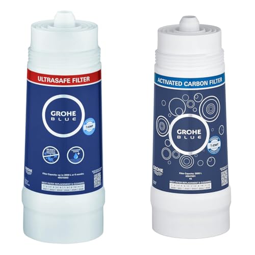 GROHE Blue - UltraSafe Filter (3000 L Kapazität, filtert Bakterien und Mikroplastik, reduziert störende Stoffe), 40575002 & Blue - Aktivkohlefilter