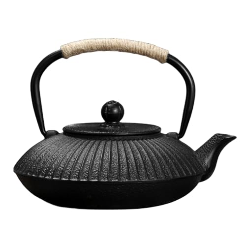 NIGOE 鉄瓶 急須 鉄の急須 手作り鉄瓶 容量0.8L 茶こし網付き 伝統工芸品 鉄器 茶道道具 お湯を沸かす お茶を入れる 直火対応 (ブラックC)