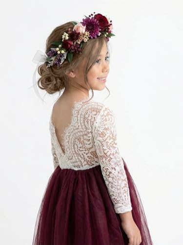 Image of 2Bunnies Girl Peony Lace Back A-Line Straight Tutu Tulle Party Flower Girl Dress