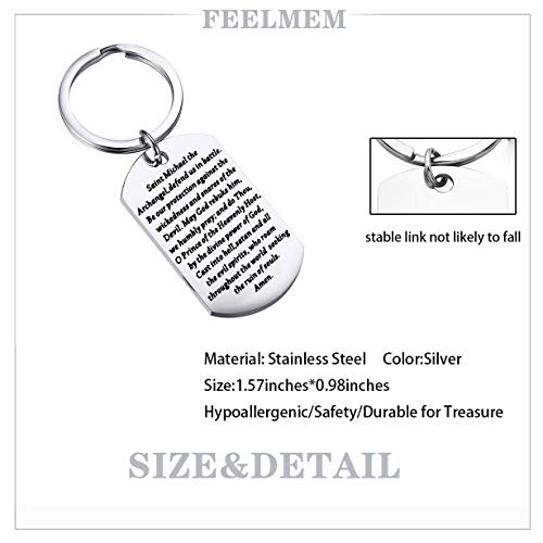 FEELMEM Religious Gift Michael the Archangel Prayer Keyring Michael Archangel Prayer Protect Us Keychain2