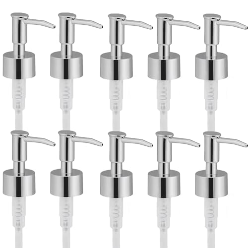 Soap Dispenser Pump Head Replacement 10 Pack, 28/400 Threads Standard Size, for Bathroom and Kitchen (Clear Silver)