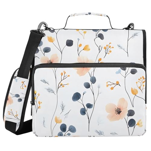 Image of 3 Ring Zipper Binder with Shoulder Strap Flower Wildflower 1.5 inch Binders Keeper Large Capacity Multi Pockets for School Office Supplies