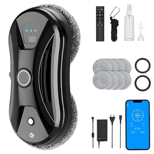 Yiijode Robot Nettoyeur de Vitre, 5600pa Robot Laveur de Vitre Automatique avec contrôle APP, 3 Modes de Nettoyage, Technologie de Détection de Bord Intelligente, Télécommande, 8 Chiffons
