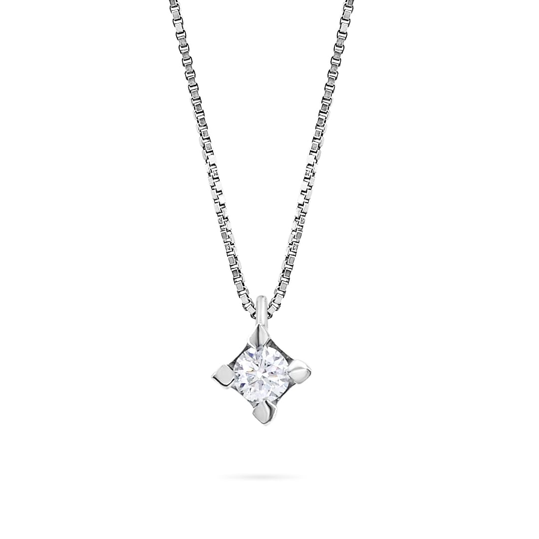 Collana catenina con ciondolo Punto Luce pendente Diamante taglio brillante 0,24 ct gioiello elegante da donna sposa matrimonio