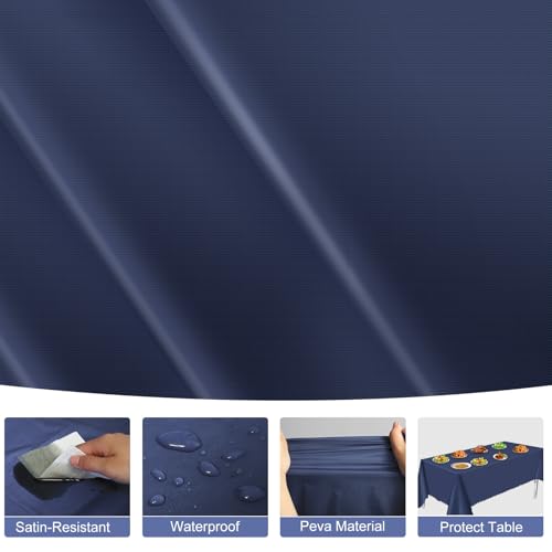 Image of NatNarr 12 Pcs Navy Blue Plastic Tablecloths, Scalloped Blue Table Cloth