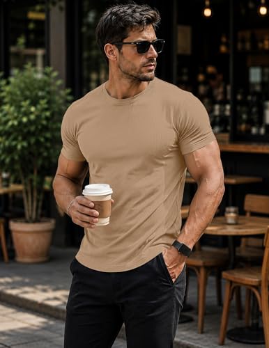 Image of JMIERR Mens Short Sleeve T Shirt Summer Muscle Slim Fitted Crewneck Longline Tees Shirts for Gym Workout