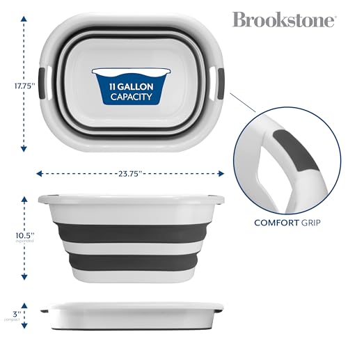 Image of BROOKSTONE 11 GALLON XL 24 inch Collapsible Laundry Basket & Clothes Hamper, Comfort Non-Slip Handles, Modern Laundry Hamper with Space Saving Design, Portable Pop-Up Hamper, BPA FREE, White /Black, 1 Pack