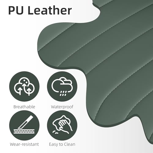 Image of Youhauchair Adjustable Faux Leather Bar Stools Set of 2, Green | Swivel, Counter Height, Back & Footrest, Armless, PU, Modern, Kitchen Island Stool, Upholstered Dining Room Chair
