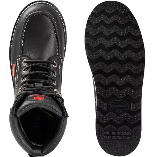 SUREWAY Mens Heavy Duty Soft/Composite/Steel Toe Work Boots for Men-Comfortable,Goodyear Welt,Full Grain Leather,6 in Wedge Moc Toe Construction Boots/Shoes,Soft Toe Black,Size 154