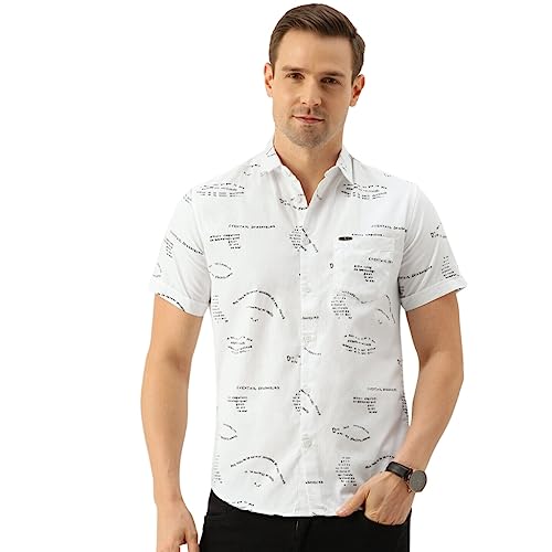 Image of THE INDIAN GARAGE CO Men's Cotton Slim Fit Abstract Printed Half Sleeves Cutaway Collar Casual Shirt