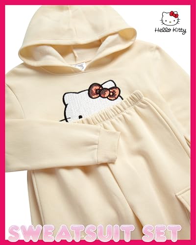 Image of Hello Kitty Girls Pants Set - 2 Piece Girls Sweatshirt Hoodie and Cargo Sweatpants Matching Set with Pockets (2T-12)