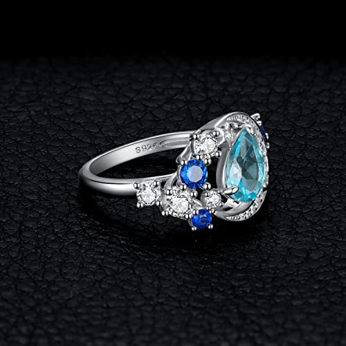 Jewelrypalace AR86270506 Moon Star 2.2Ct Pear Cut Genuine Sky Blue Topaz Created Sapphire Statement Rings thumb #4