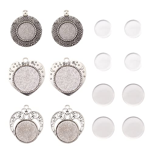Cheriswelry 6Pcs 37-44mm Tibetan Style Alloy Heart Flat Round Pendants
