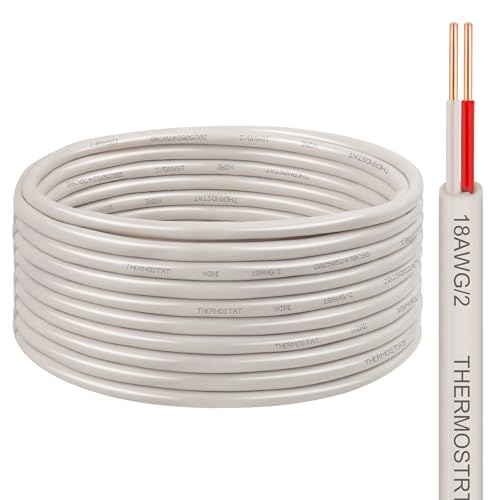 XRDS -RF 18AWG 2 Conductor Thermostat Wire 20FT Solid Copper 18 Gauge 2 Wire for Thermostat HVAC Heating and Cooling White Jacket (20FT / 25FT / 30FT / 50FT / 75FT / 100FT)