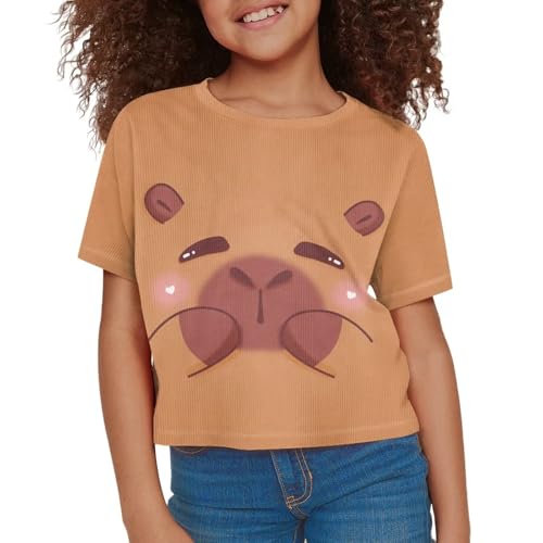 Image of Girls Fashion Crewneck Tee Shirts Casual Short Sleeve Crop Top Summer Outfits 5-14 Year