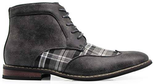 Titan04 Men Spectator Tweed Plaid Two Tone Chukka Ankle Wingtips Oxfords Dress Boots Perforated Lace Up Dress Shoes3