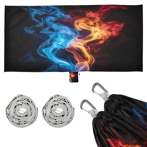 Haskirky Ice and Fire Camping Hammock, Single Portable Hammocks with Tree Straps & Attached Carry Bag, 330Lbs Capacity Perfect for Outside Indoor Hiking Beach Backpack Travel