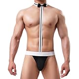 Mankini Borat Bañador Hombre Sexy Disfraz Tanga Suspensorio V Sling Regalo Novedoso Lencería Traje Papá Noel Disfrazarse en Halloween Navidad (FR/ES, Letras, Talla única, Regular, Regular, Negro)