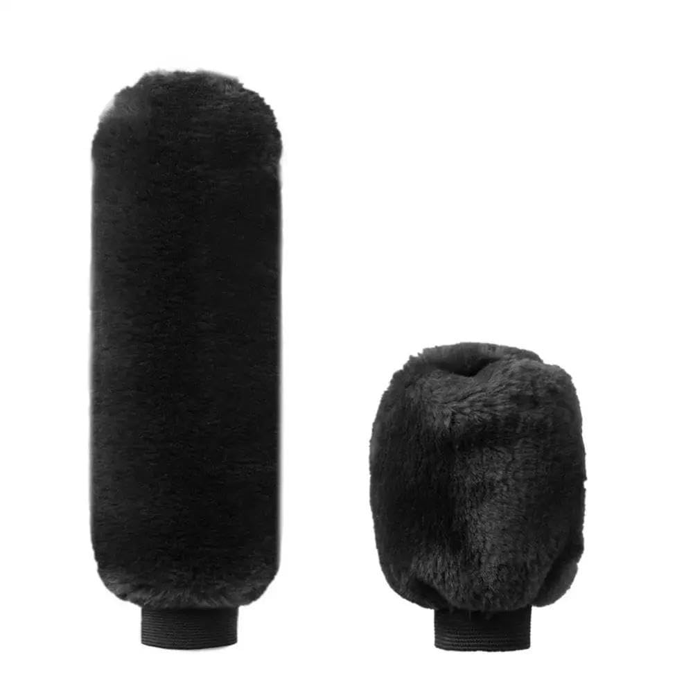 HYASDBWE 2Pcs Car Handbrake Grip Covers Gear Shift Knob Cover Handle Plush Sleeve Soft Warm Hand Brake Gear Shifter Parts(Black)