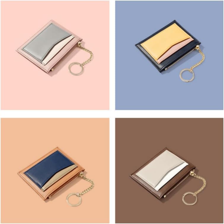 Miniatura 3 de Cartera pequeña con llavero para mujer, tarjetero minimalista con monedero, bonita cartera delgada para mujeres y hombres, Marrón