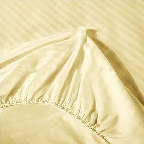 Lasin Bedding Luxury Super Soft 100% Cotton, Stripe, Fitted Sheet, Queen 60" x 80", 12" Drop, Ivory