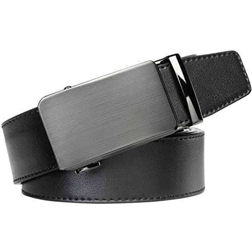 Image of Drowsmen Leather ratchet belt 1 3 /8 inch with Click Sliding Automatic Buckle, Adjustable belt Trim to Fit