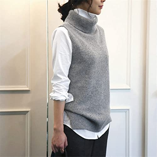 Women's Cashmere Knitted Sleeveless Turtleneck Pullover Sweater Solid Color Sweater Vest,Caramel-M2