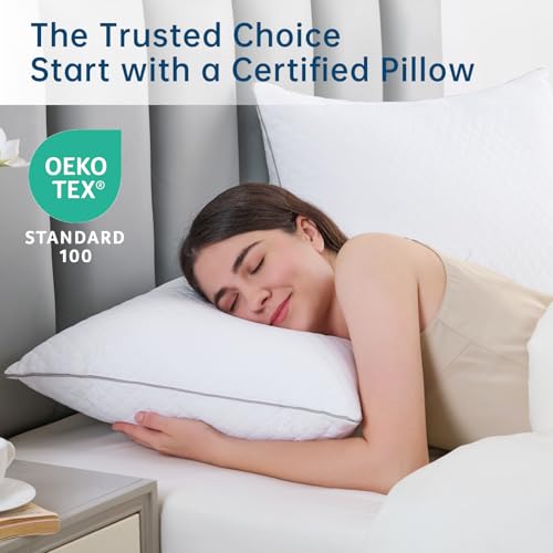 Image of JOLLYVOGUE Queen Pillows - Oeko-Tex Certified Bed Pillows with Brushed Fabric & Diamond Embossing, Features Medium Support for Side, Back, Stomach Sleepers