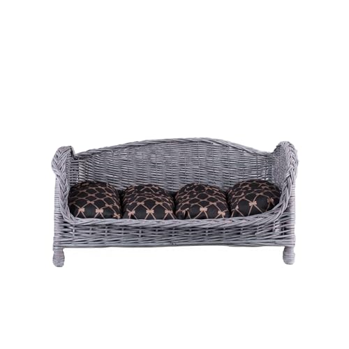 Lit pour chat et chien e-wicker24 panier pour animaux osier gris noir 54x32cm