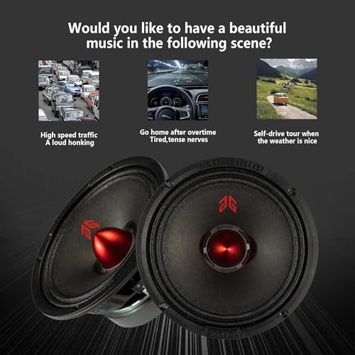 Image of MX65E2 Loudspeaker 6.5 Inch Midrange 480 Watts 4 Ohms Red Bullet, Premium Quality Audio Door Speakers for Car or Truck Stereo Sound System, Black (2 Speakers)