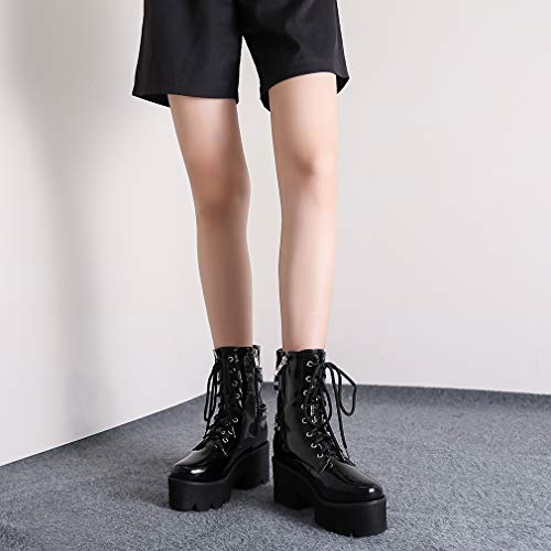 Image of Parisuit Womens Goth Patent Ankle Boots Platform Chunky Combat Boots