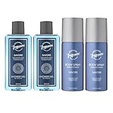 Designer Fragrances Savore Men's Bundle - Each Package Includes 2 x 150ml Body Spray Deodorant Cans - 2 x 250ml Shower Gels - For Instant Freshness - Long Lasting...