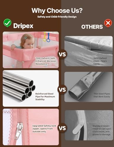 Image of Dripex Baby Playpen, 47 inchx47 inch Play Pen for Babies, Pink