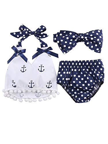 Infant Baby Girl Anchor Top with Polka Dots Bloomers Sunsuit Clothing Set