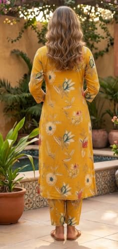 Image of CREATION & YOU Women Cotton Printed Kurta with Palazzo Set | Work /Office Wear Kurta Set for Women