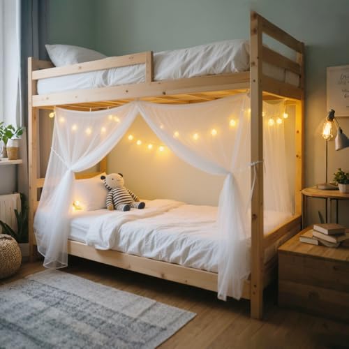 Image of 4 Corners White Ultra-encrypted Mosquito Net,para Mosquiteros for 1m Wide Single Bed, Dorm Bed Canopy,Tight Weave Insect Netting,for Camping Home,Dormitory,Housing Bed Bug Protection(W:1m)