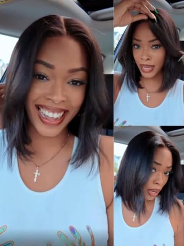 Image of Sunber Bye Bye Knots Yaki Straight Bob Human Hair Wigs Pre Cut 7x5 HD Lace Front Glueless Wig with Elastic Drawstring Put and Go Pre Plucked Bleached Invisible Knots Pre Everything Yaki Bob 12Inch