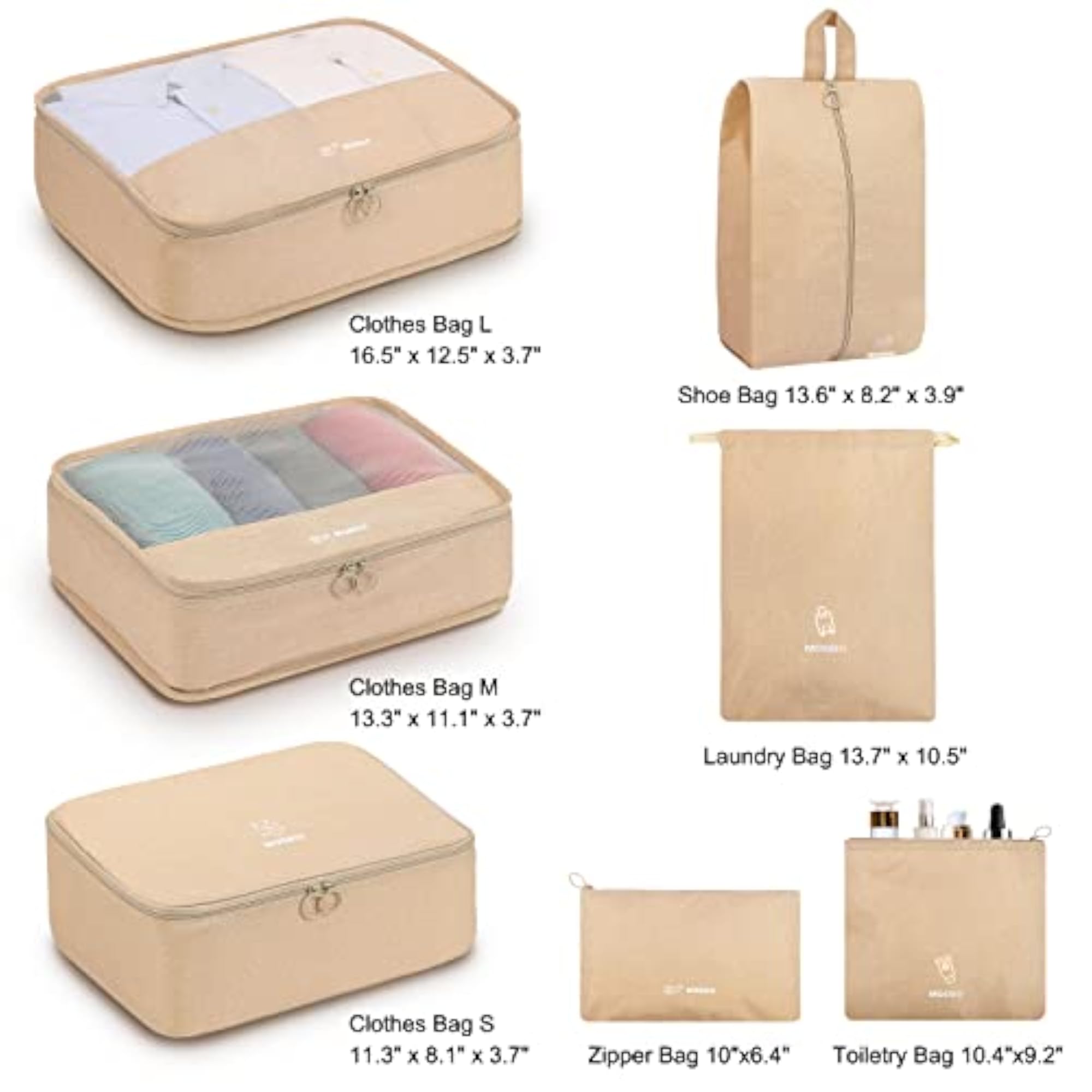 6 Set Packing Cubes with Shoe Bag, Travel Organizer